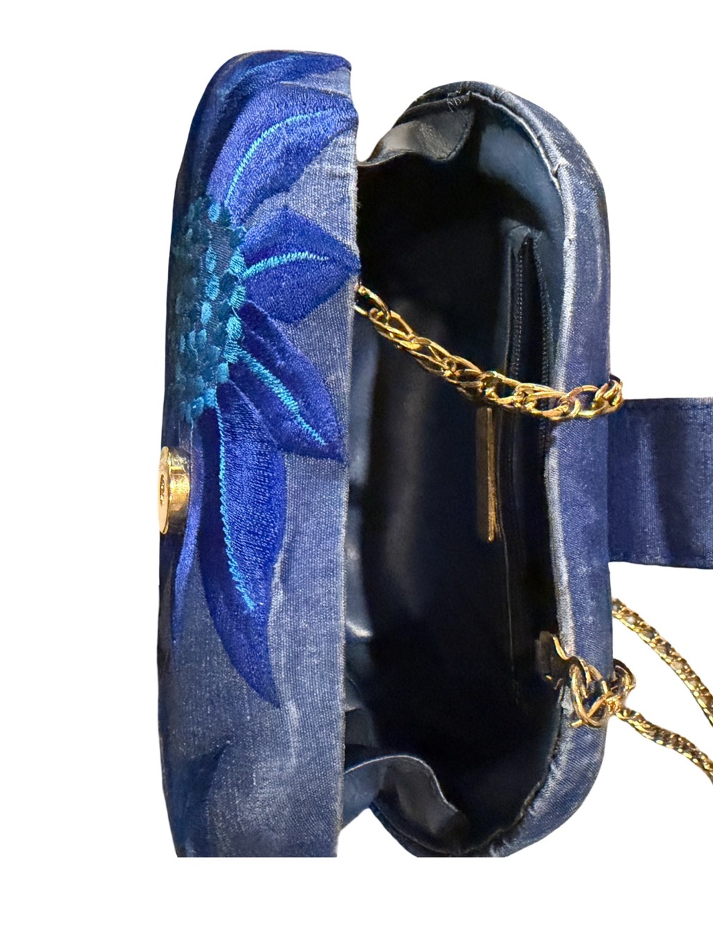 J. Renée RARE Hard Shell Vibrant Embroidered Blue Floral Design Crossbody - Picture 5 of 12